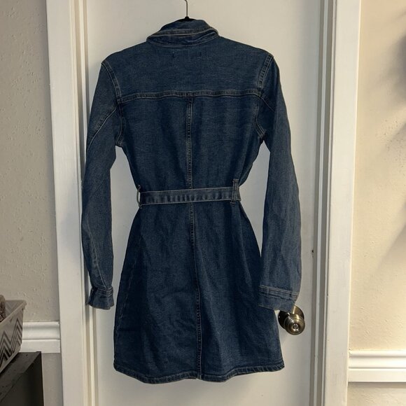 Love Cult Long Sleeve Button Down Belted Western Boho Denim Dress Size Large - Picture 6 of 9